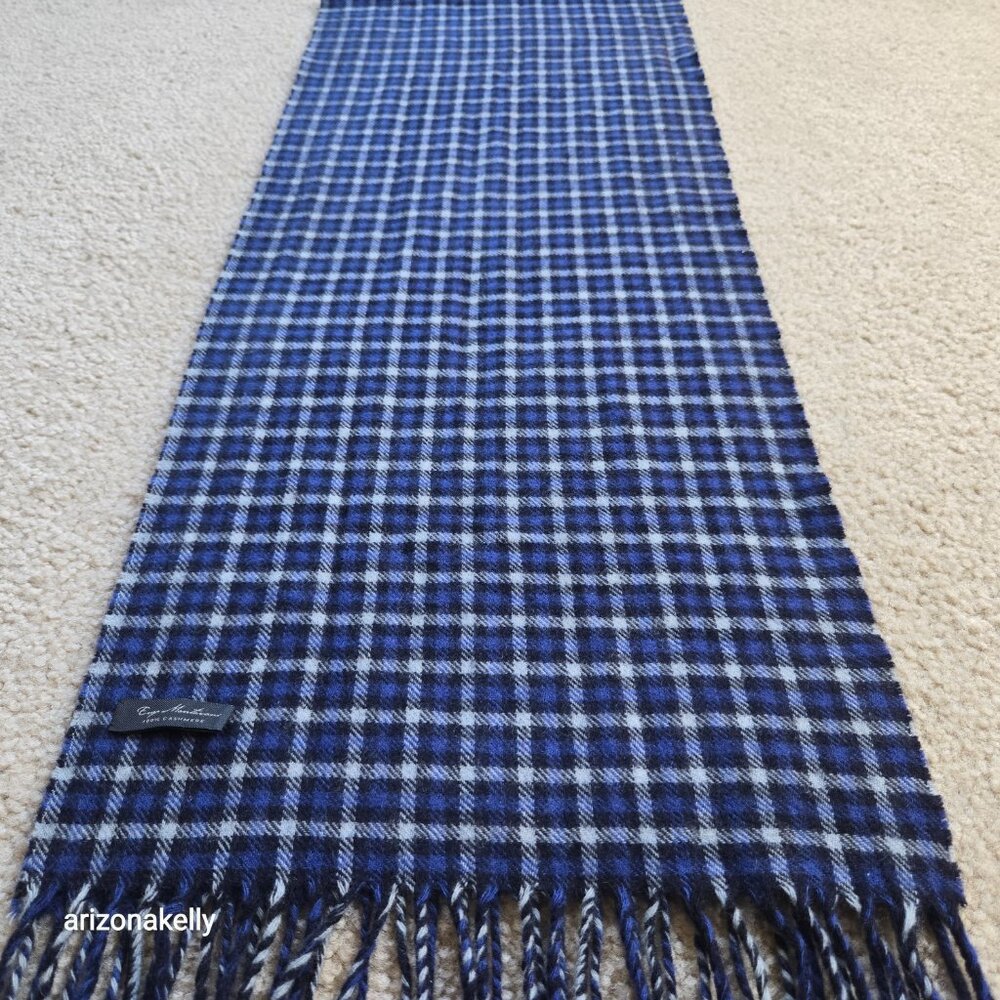 Enzo Mantovani Cashmere Scarf Blue Black Plaid Checks - Picture 7 of 10